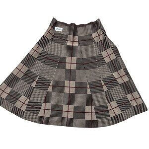 Max Studio Women's A-line Skirt Beige Plaid Knit Flared Pull On Viscose Blend
